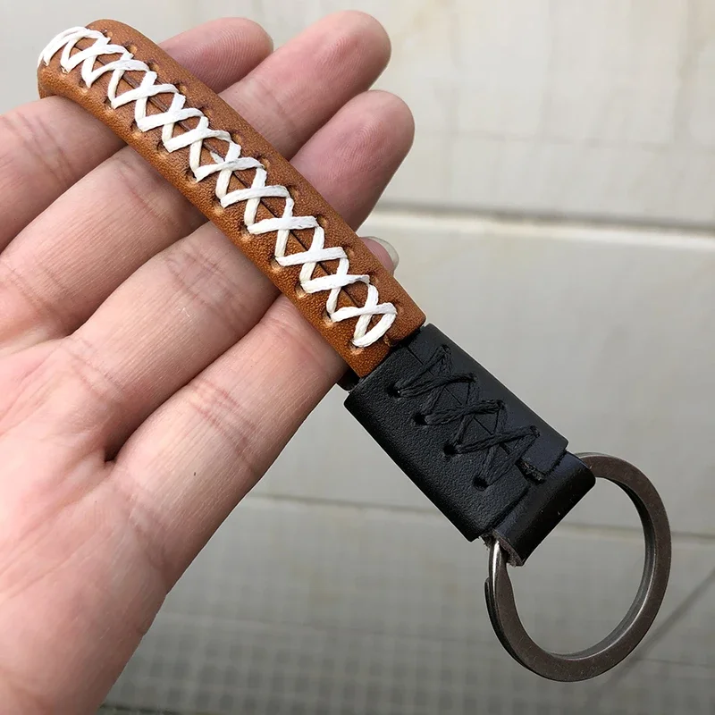 Fashion Classic Hand-knit Leather Keychain Couple Key Ring Llaveros Pendant Real Cowhide Car Key Chain Men Women Diy Accessories