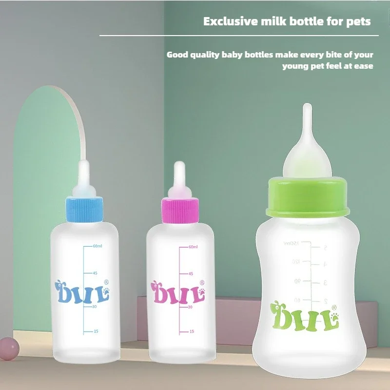 

Quality Pet Bottle Set Cat Puppy Bottle Multi Nipple Soft Spout With Bottle Brush Gourd Shape 60ML/150ML New