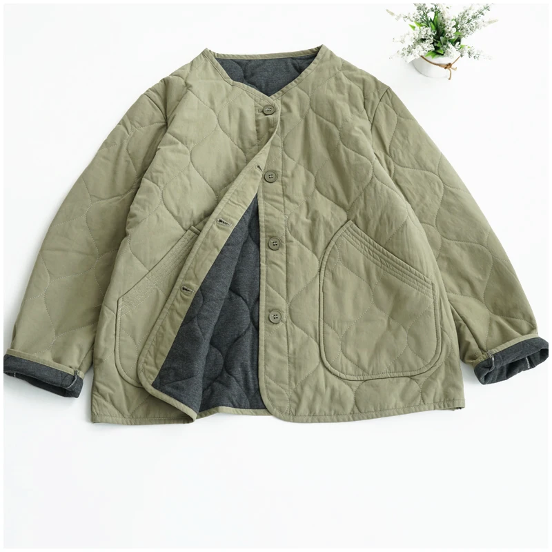 Lightweight Long Sleeved Padded Jacket for Men Women Loose Casual Japanese Retro Single Breasted Clip on Cotton Short Parkas