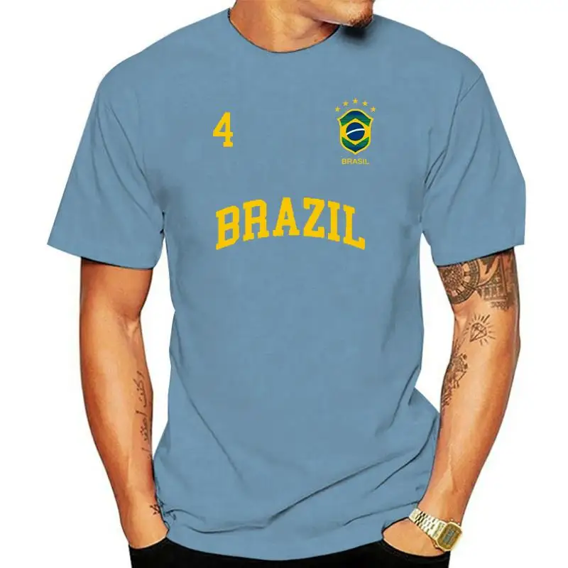 Fashion  New Design Cotton Male Tee Shirt Designing Brazil T-Shirt Number 4 Brazilian Soccers Team Sporter Shirt Tee