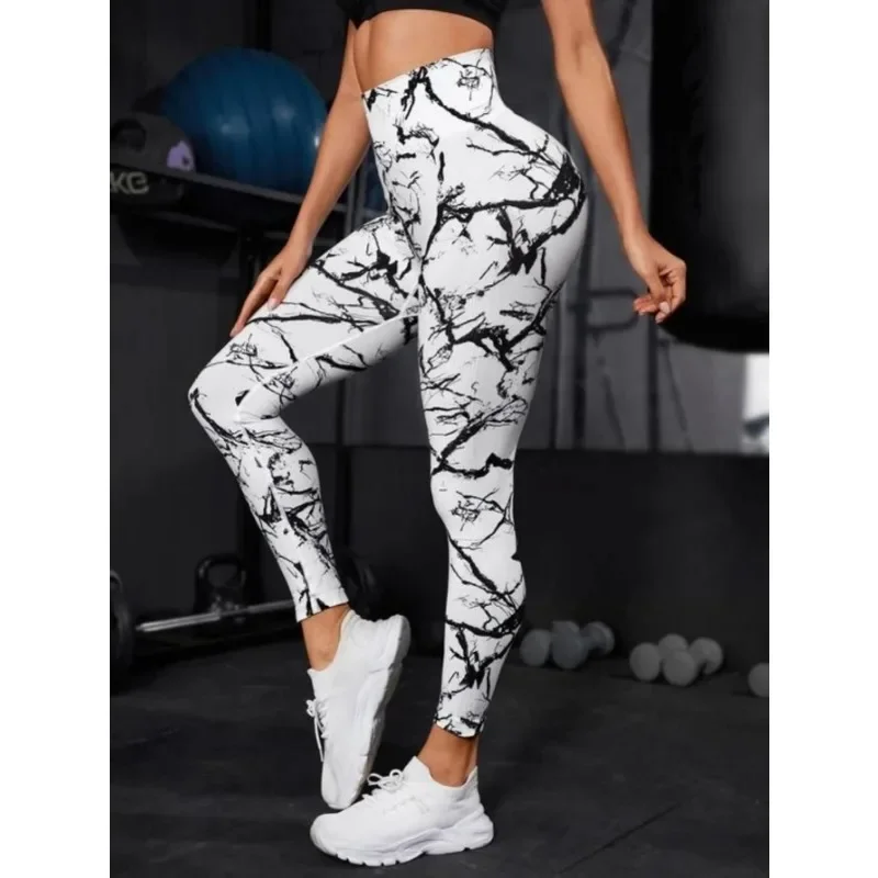 Legginsy damskie z wysokim stanem, bezszwowe, tie-dye, do fitnessu, sportu, biegania, jogi, modelujące pośladki, elastyczne, dzianinowe rajstopy.