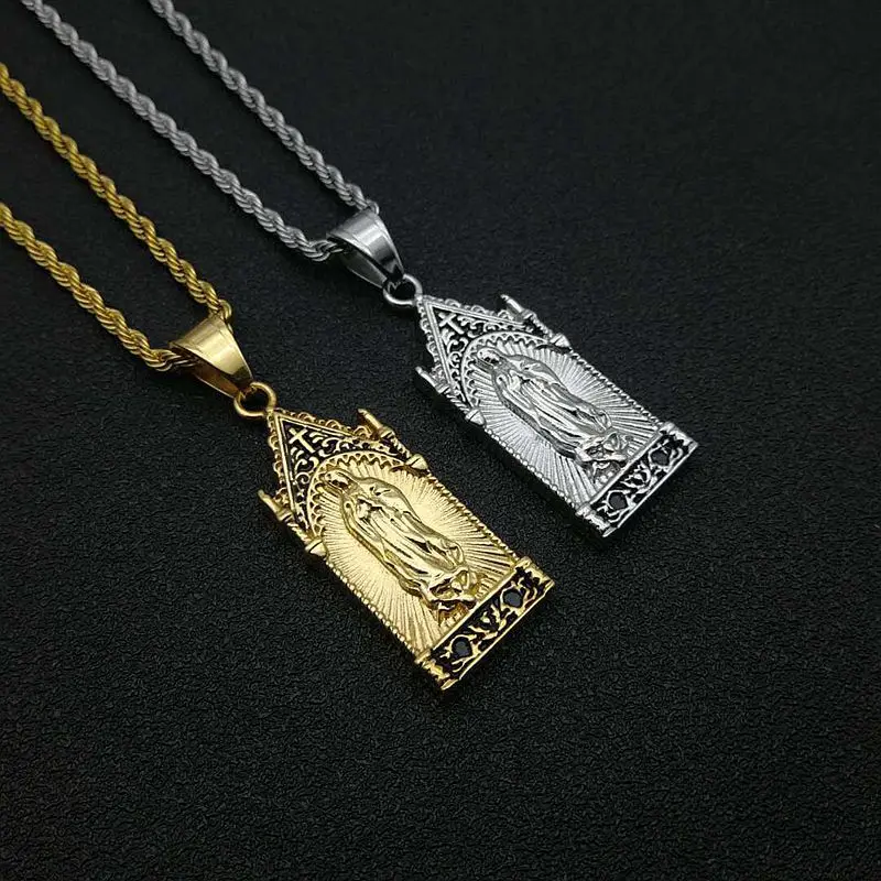 European and American Cross-Border New Hip-Hop Hophip Jewelry Titanium Steel Vacuum Electroplating Maria Pendant Necklace