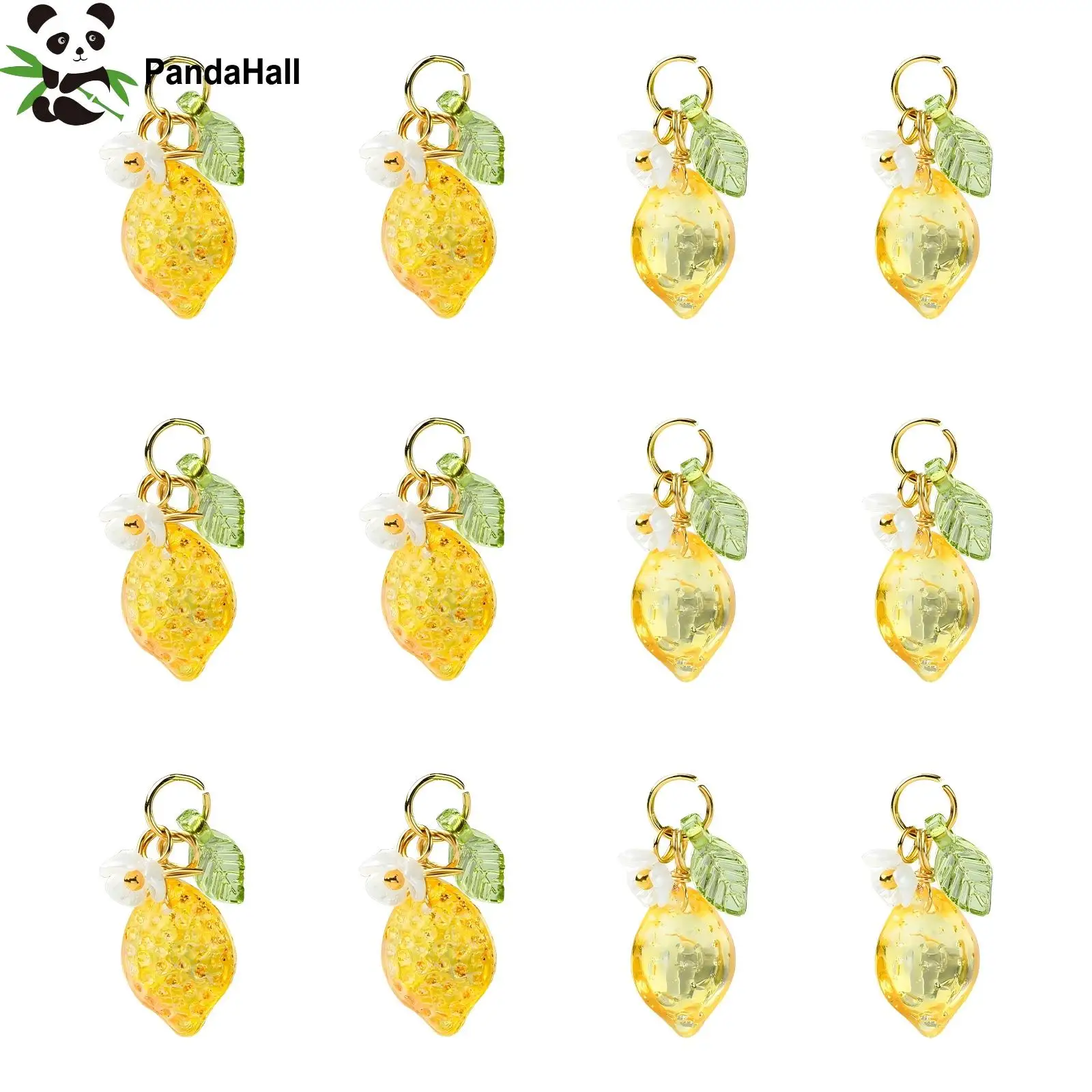 PandaHall 40Pcs Lemon Charms Glass Pendants Yellow Lemon Fruit Charm with Acrylic Leaf for Jewelry Making DIY Bracelet Crafting