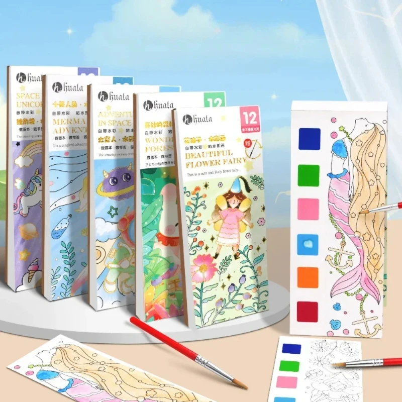 1set Portable Children Watercolor Painting Book Gouache Graffiti Picture Coloring Books Water Drawing Toys Kids Educational Gift