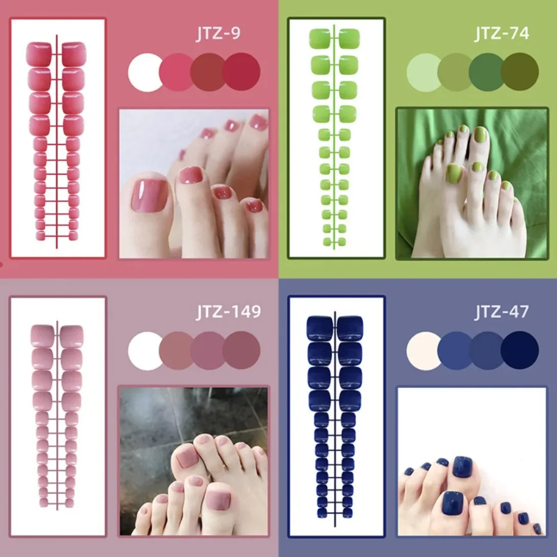 24Pcs Acrylic Toenails Bright Faced Press on Nails Art Removable Short Fake Toenails Full Cover Artificial Toe False Nails