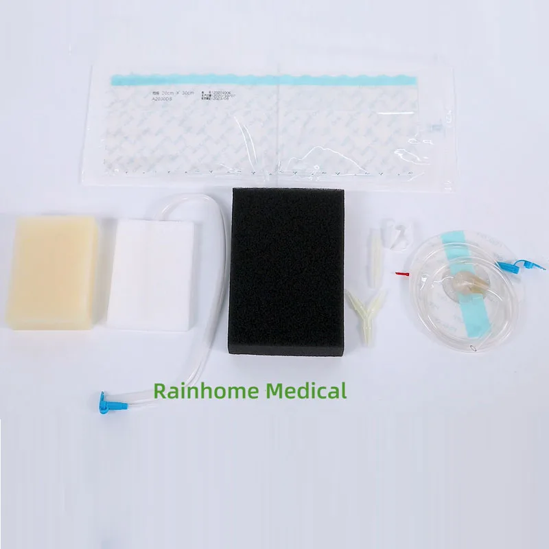 Rainhome Medical dressing NPWT dressing kit 15x10x1cm including white wet PVA foam with tube adhesive film I/Y connector clip