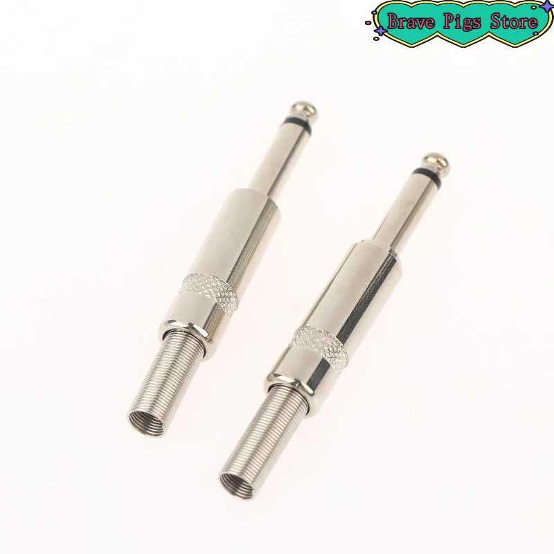 [HM]2PCS 6.35mm 2Pole Mono Amplifier Plug 6.35 Stereo Metal Microphone Jack Plug-in Audio Connector For KTV[HM]