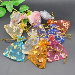 200pcs Organza Storage Pouches Love Heart Gift Bag Sachet Drawstring Pouch Mini Gift Bags Jewelry Packing Bag Heart Wedding Bags