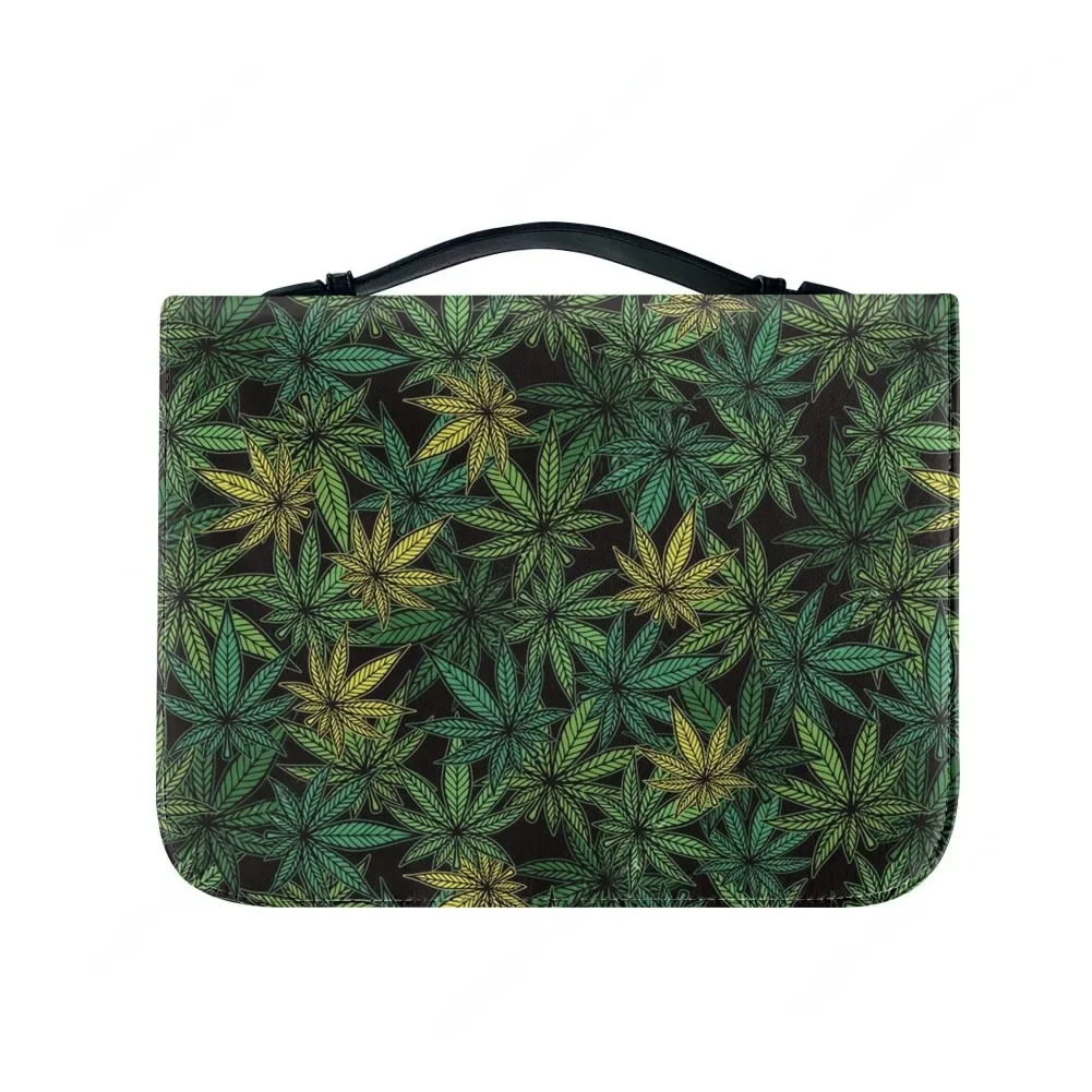 

Водонепроницаемый кожаный чехол-сумка для Библии с карманами, персонализированный, с дизайном в стиле раста-арта (листья, трава, марихуана, желто-зеленый), упаковка-кейс