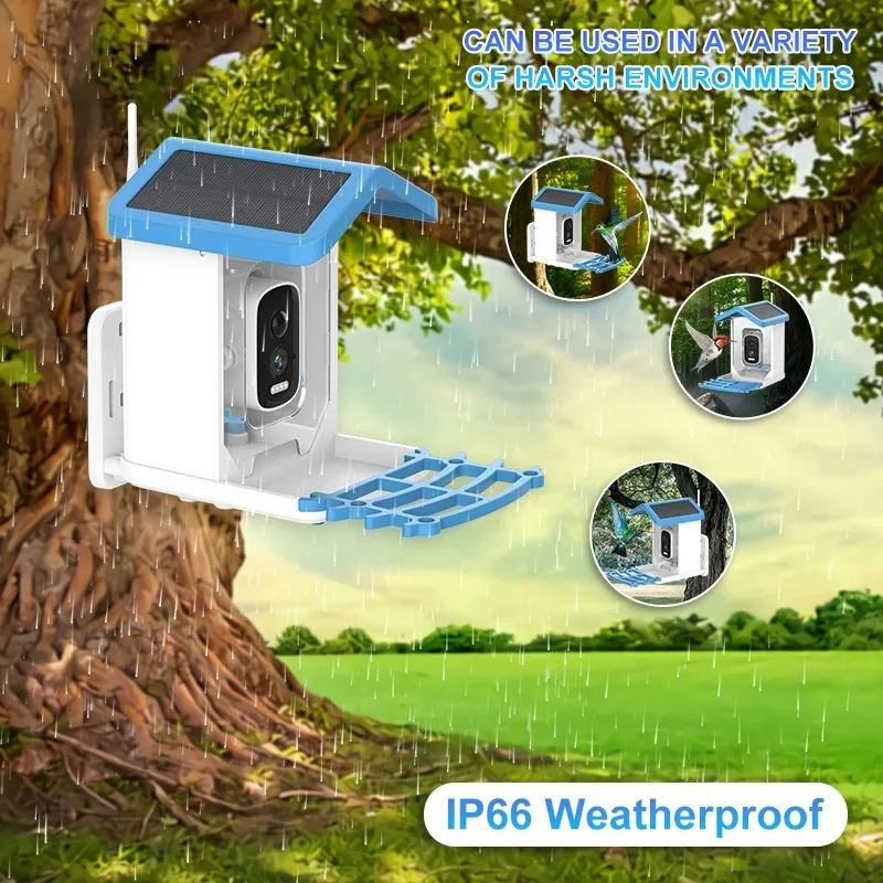 AI Bird Smart Feeder Camera 5.0Megapixel Solar Low Power Night Vision IP66 Waterproof WIFI 1.5L Capacity Feeder Camera