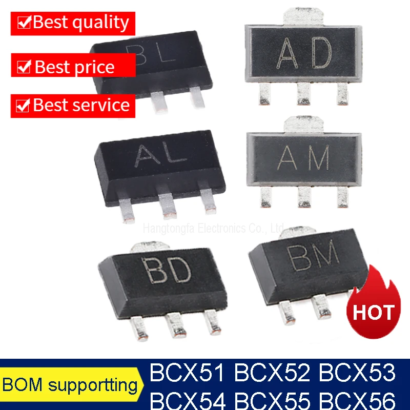 BCX51 BCX52 BCX53 BCX54 BCX55 BCX56 MarkingAD AM AL BD BM BL SOT89 SMD Transistor New