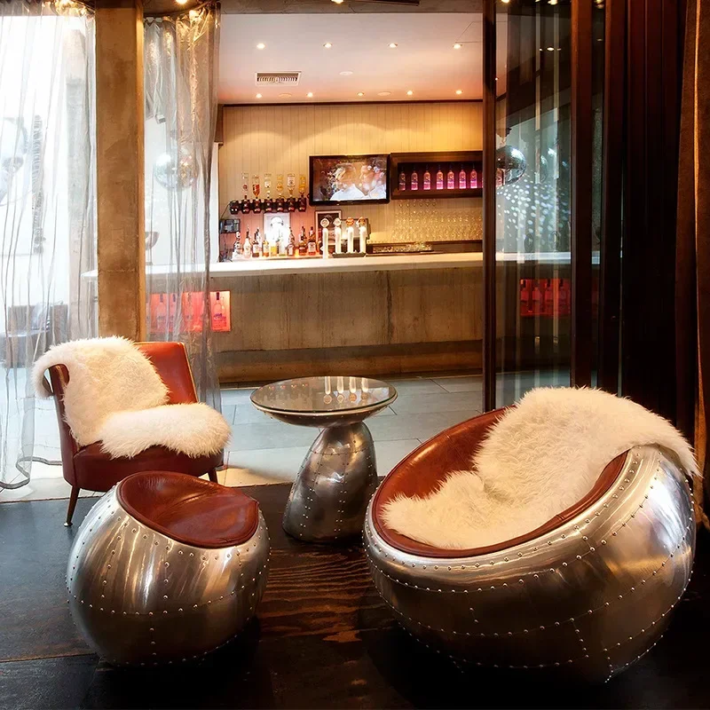 American retro bar chair aluminum leather ball stool leather shoe change stool industrial style creative cafe round stool