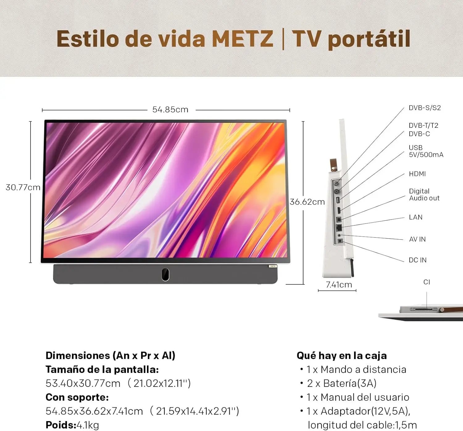 Metz 24Mpe7000Z.H تلفزيون جوجل محمول عالي الدقة مقاس 24 بوصة |     بطارية مدمجة (4 ساعات)، شاشة خارجية، مكبر صوت أمامي 8 وات، شحن بالطاقة الشمسية