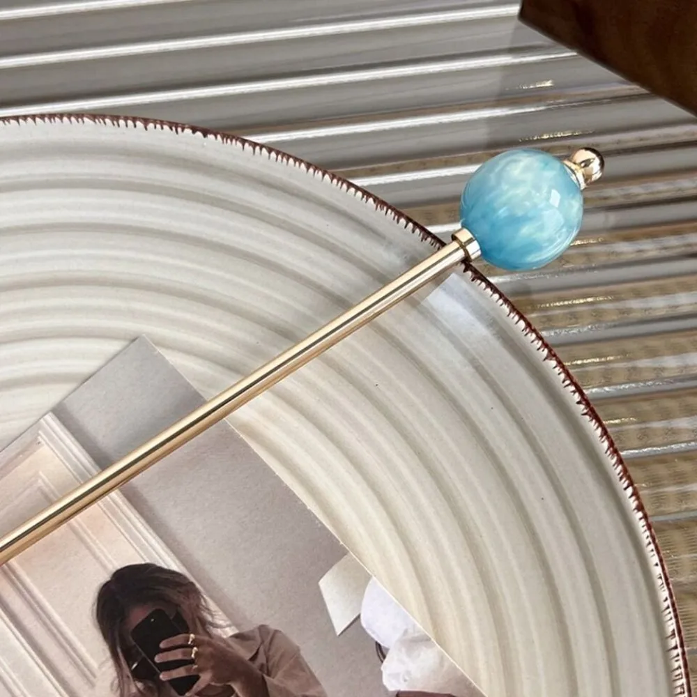 Modern Chinese Style Round Ball Metal Hairpin Advanced Sense Fresh Headwear Simplicity Alloy Hair Clip Headdress Stick