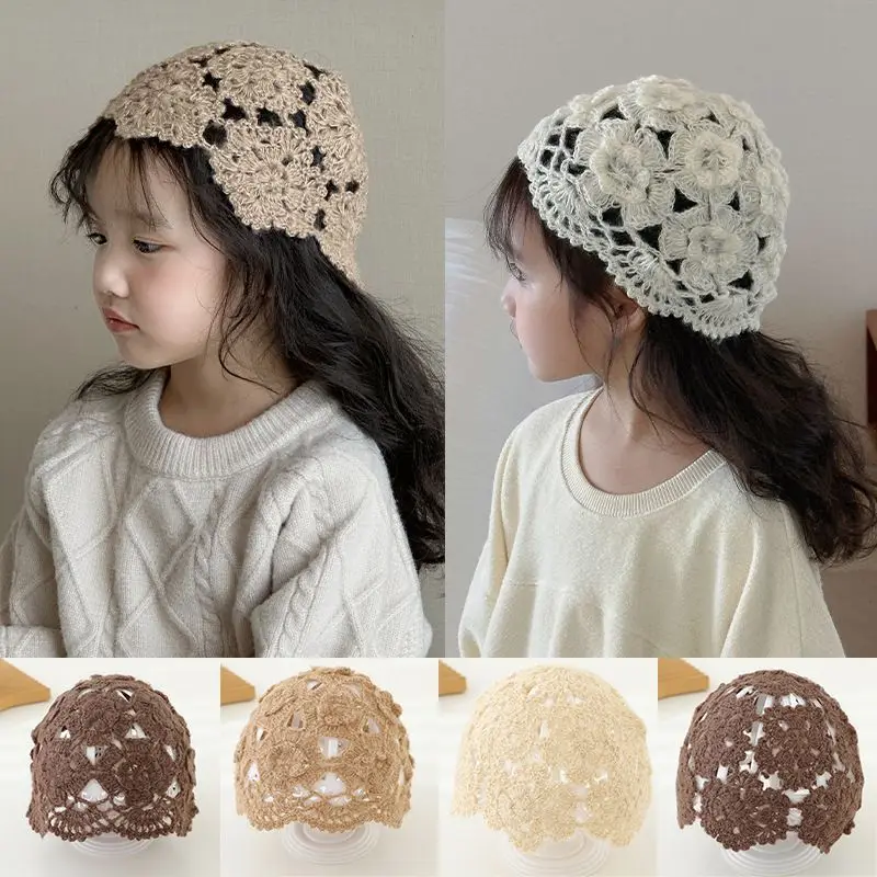 Breathable Kids Hats & Caps for Spring and Summer - Handmade Knitted Hollow Out Crochet Wool Cap for Girls Babies