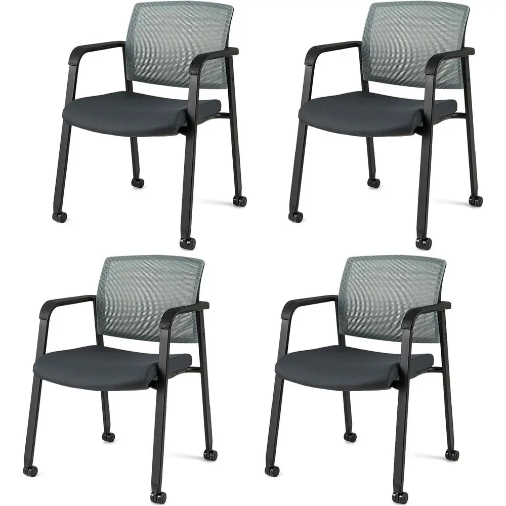 

4-Pack Stackable Office Chairs with PU Wheels, Armrests, Suitable for School, Lobby, and Conference Rooms, Grey