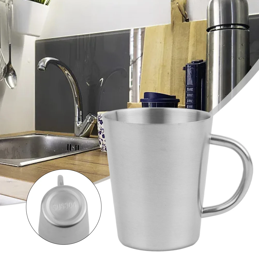 Tazza da caffè in acciaio inossidabile a doppio strato, capacità 300 ml, sicura da impugnare con manico, perfetta per vino al latte e bevande calde