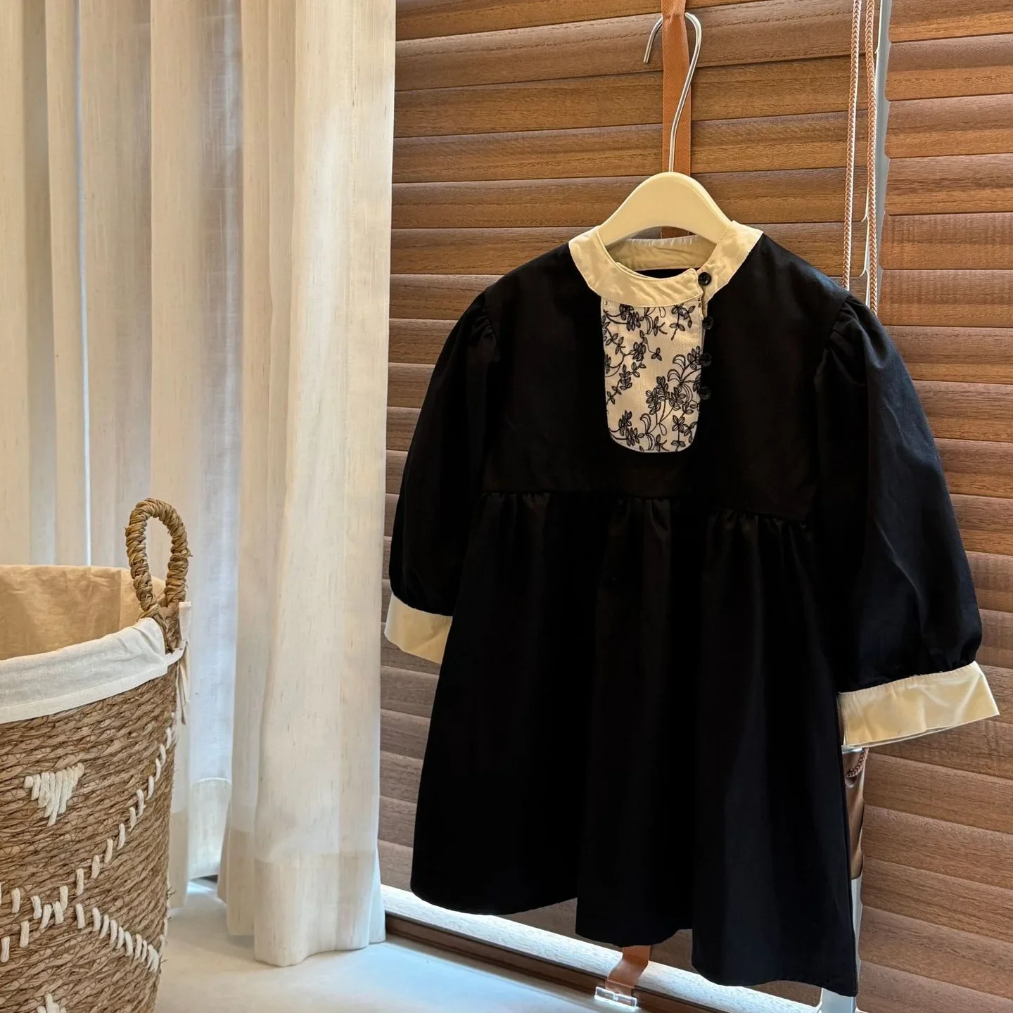 

1-6Y Kids Girls Dress Korean Autumn Round Neck Long Sleeve Infant Baby Girls Dress Floral Patterned Spliced Children Girls Dress