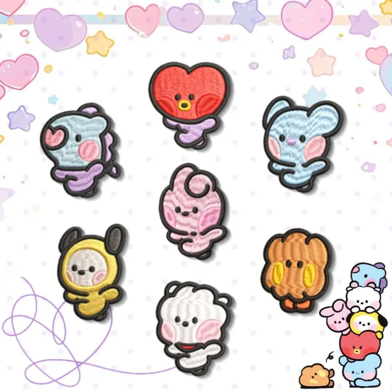 

2026 BT21 Мультяшная вышитая тканевая нашивка в форме сердца с изображением овчарки, самоклеящаяся, не требующая пришивания, милая нашивка для одежды, иконка персонажа