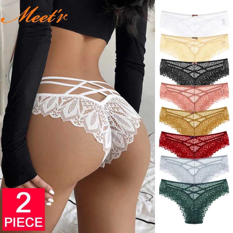 

Meet'r 2Pcs/Lot Temptation Panties Women Lace Underwear Sexy Low-Waist Thong Hollow Out G String Briefs Comfortable Lingerie