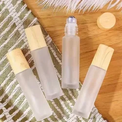 1/5pcs Bottiglia di vetro smerigliato Dispenser di profumo Bottiglia cosmetica Coperchio di venature del legno Bottiglia di perline rotolanti Sfera di acciaio Roll on Profumo