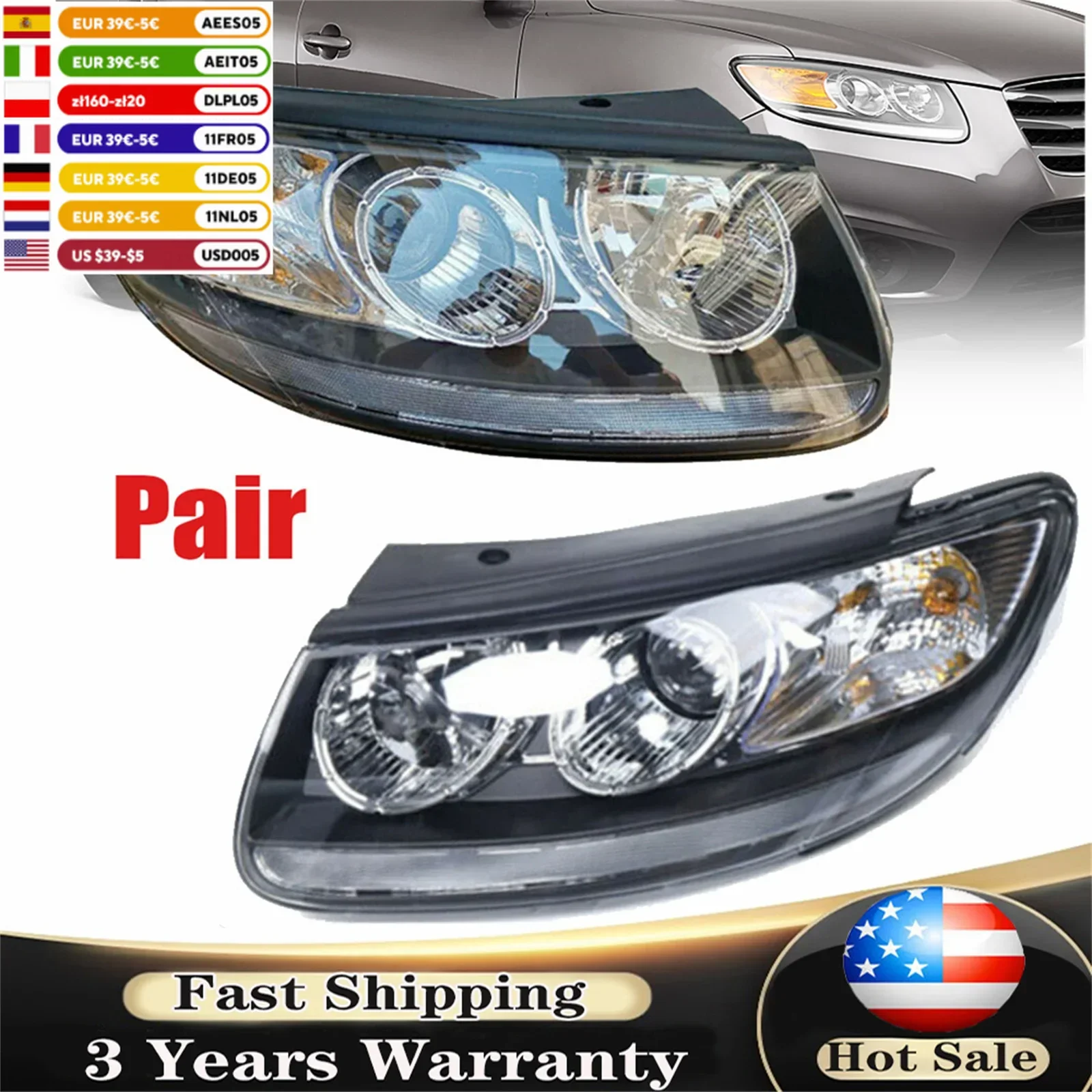 Headlights Headlamps Assembly For 2007-2012 Hyundai Santa Fe Halogen OEM  Automotive Accessories