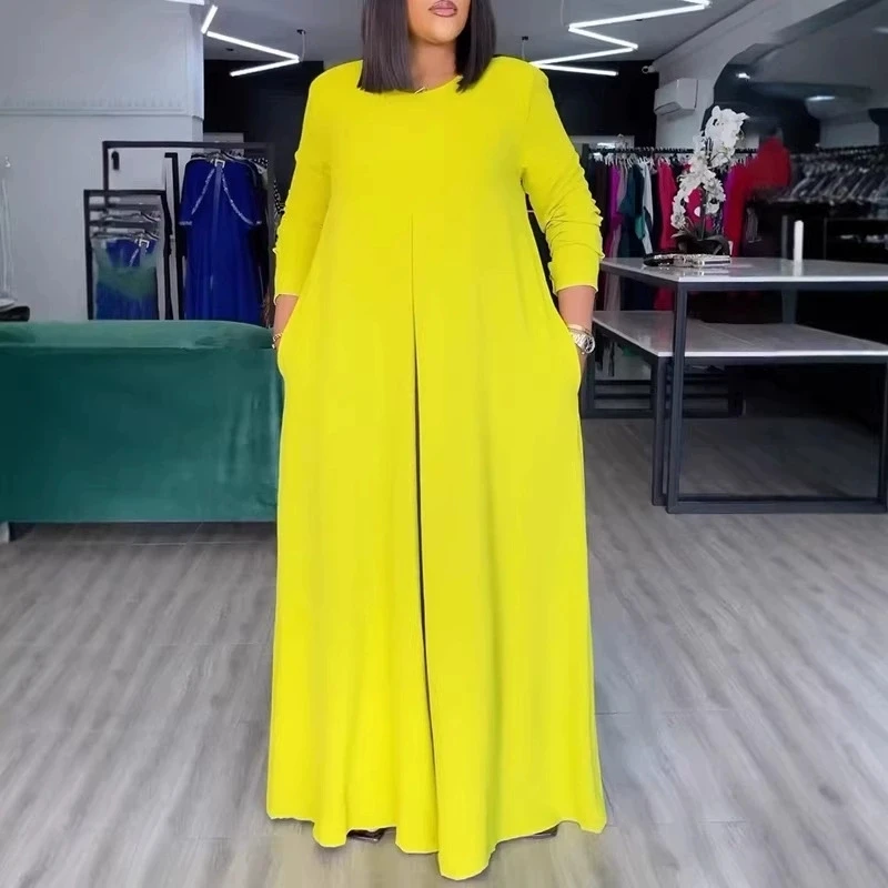 

Простой и свободный комбинезон с широкими штанинами, новинка весна-осень 2026, повседневный и удобный, с карманами, однотонный, с круглым вырезом.