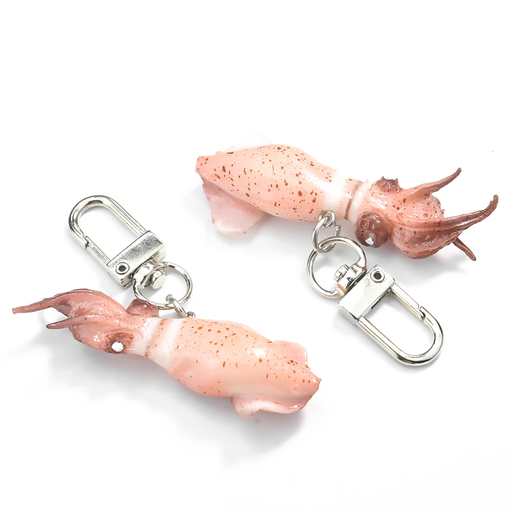 Emulation Squid Seafood Marine Life Cuttlefish Animal PVC Resin Keychain Friend Boy Girl Knapsack Purse Pendant Keychain Jewelry