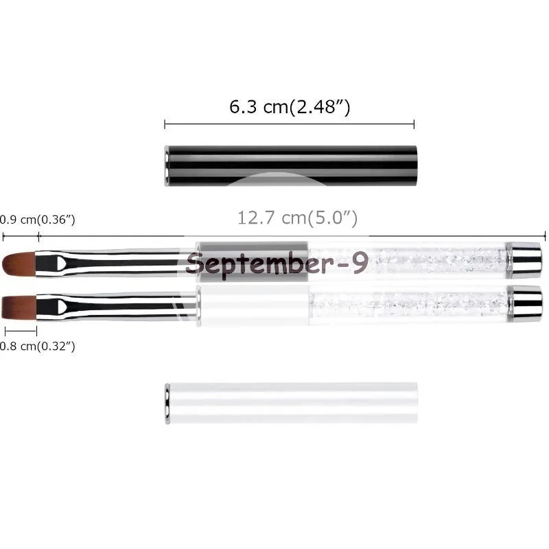 Flat Round Head Nail Art Brush, Glitter Comfort Grip Handle with Protective Cap, Manicure Tool for Beginner Pro Artist