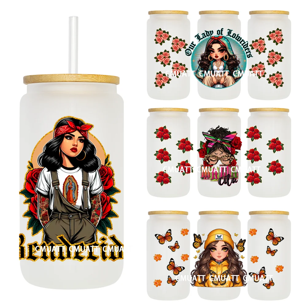

Cool Mexican Chicano Girl 16OZ UV DTF Cup Wrap Transfer Stickers Custom Labels DIY Durable Waterproof Logo For Libbey Glass Can