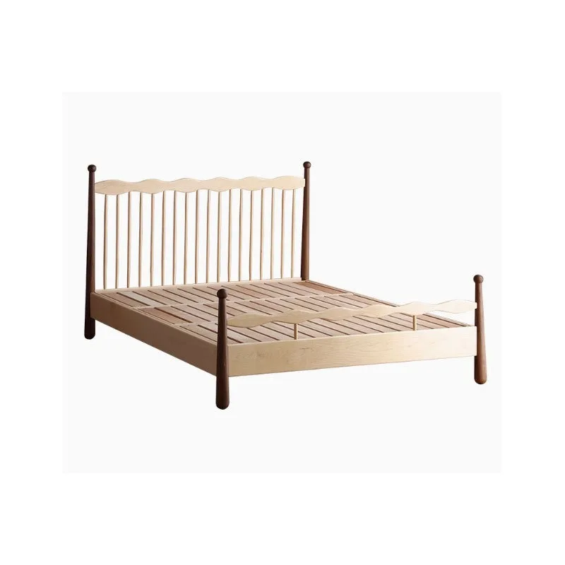 Nordic solid wood hard maple bed, boys and girls bedside soft bag bed modern simple log bedroom single bed