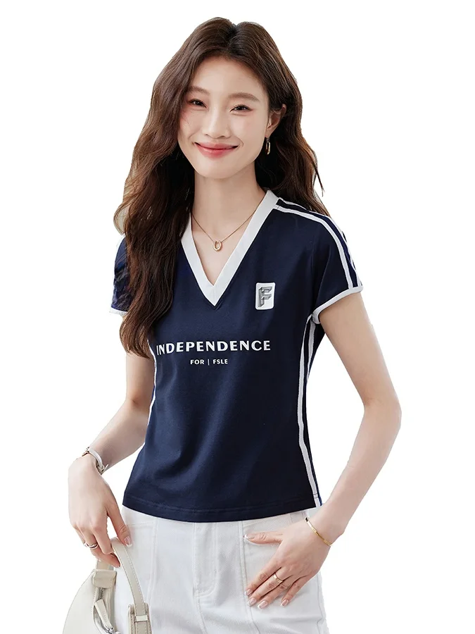 Spor Baumwolle T-shirt frauen Sommer Neue Sle ort Sve Dünne Design oulder Fit Streetwear Polyester Mischung Feuchtigkeit ng