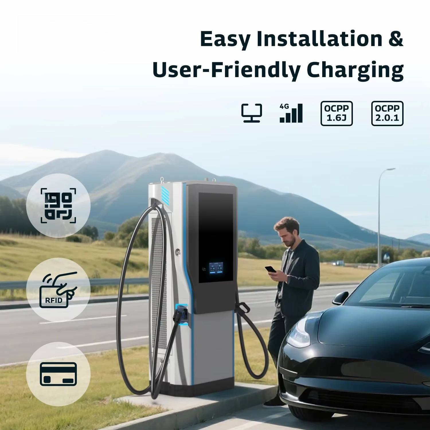 INJET 4G DC EV Charging Station CCS1/CCS2 60kW-320kW Floor-Mounted Smart EV Charger with 5m Cable New IP54 Protection
