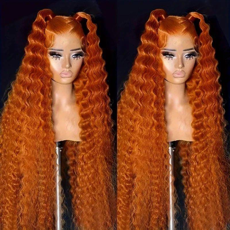 Pelucas de cabello humano rizado naranja jengibre con encaje frontal 13x6 para mujer, peluca frontal de encaje 13x4 con ondas profundas, color 350, pre-arrancada, brasileña
