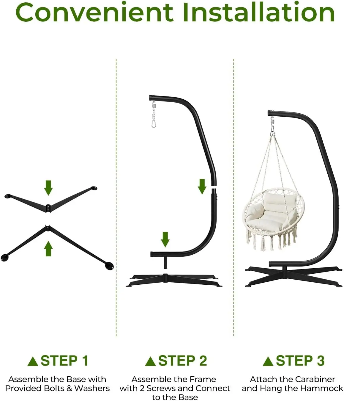 Soporte para columpio para hamaca, soporte en C colgante con hebilla y gancho de resorte, para interior, exterior, soporte colgante resistente, carga máxima