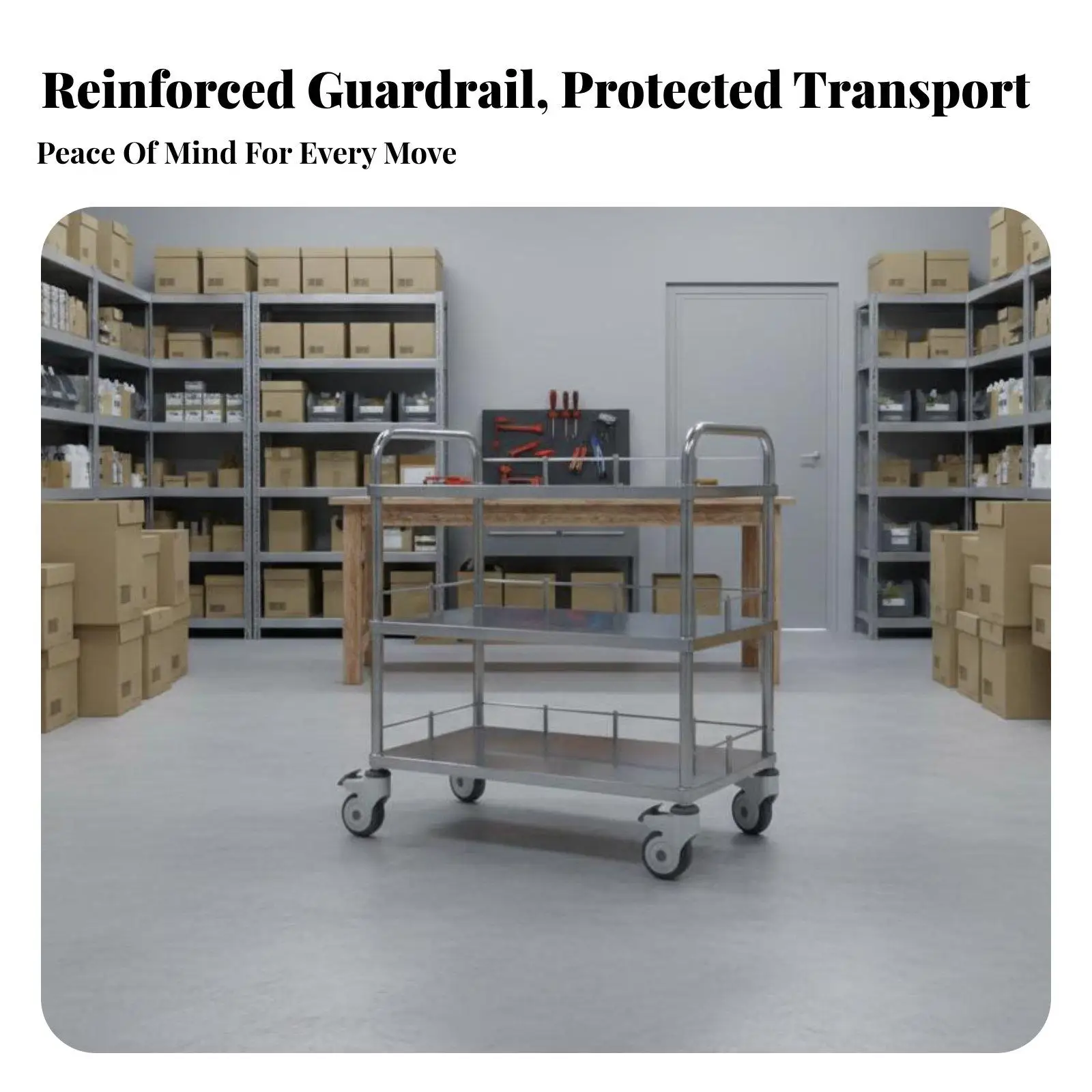 Stainless Steel Rolling Cart Noiseless Movement Stainless Metal Utility Cart Heavy Duty Construction Beauty Salon Trolley for