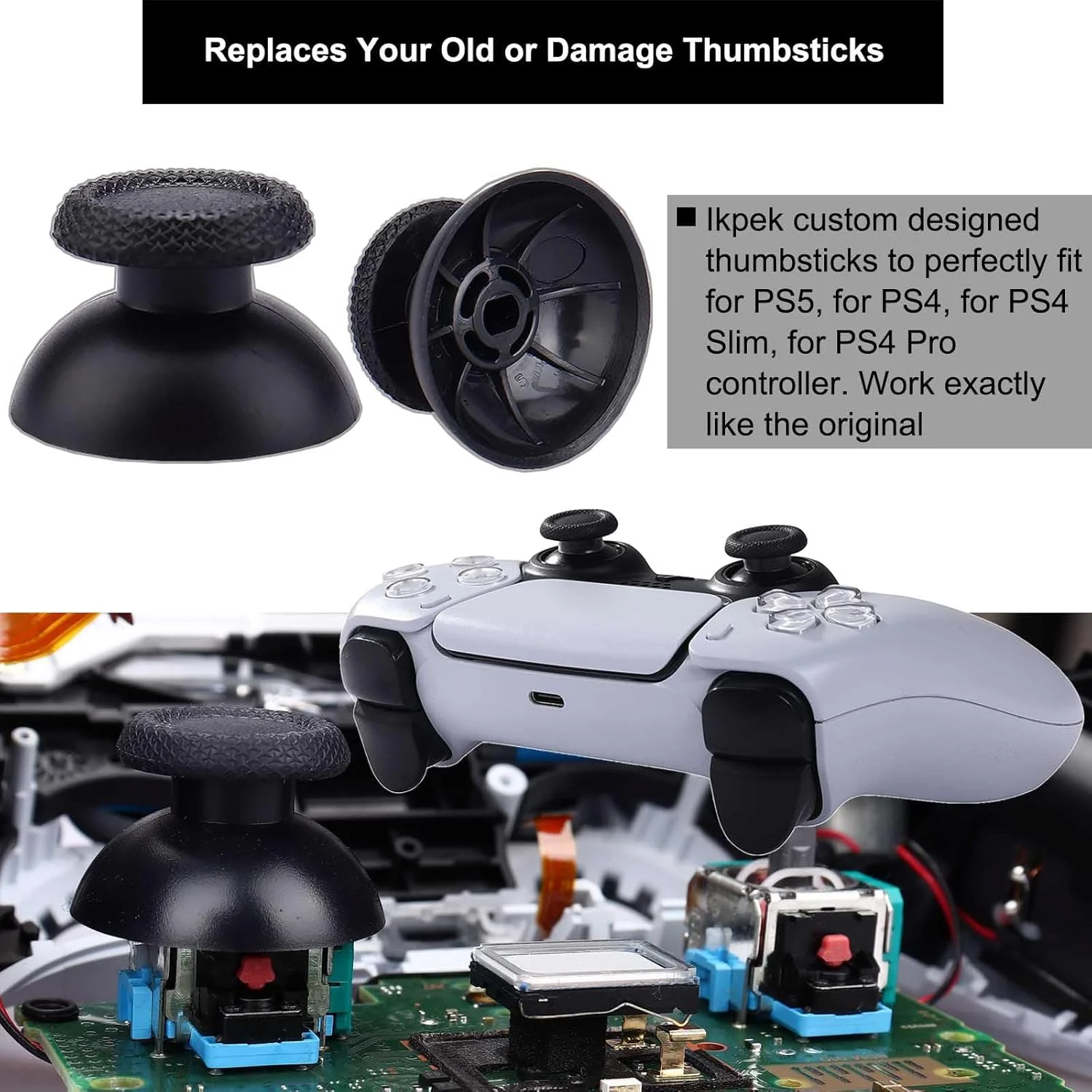 Anti-Drift 3D Thumbstick 2K3 Ohm Joystick Repair Kit with Screwdriver Replacement Parts for PS5 DualSense Controller