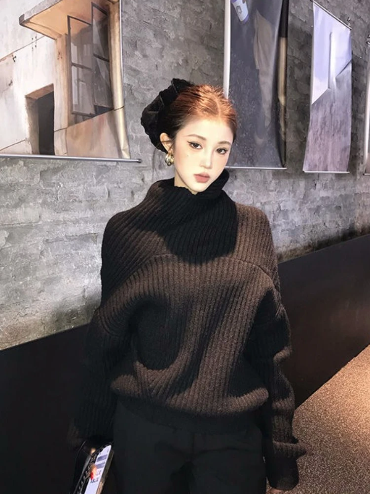 

Black Irregular Casual Jumper Pull Femme Sueter Mujer Turtleneck Y2K Sweater Tops for Women Chic Temperament All Match Pullovers