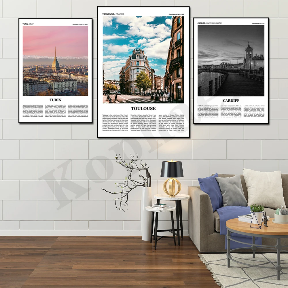 Riviera Toulouse Milan Turin Cardiff City Porto Marseille Cityscape Photography Home Decor Poster