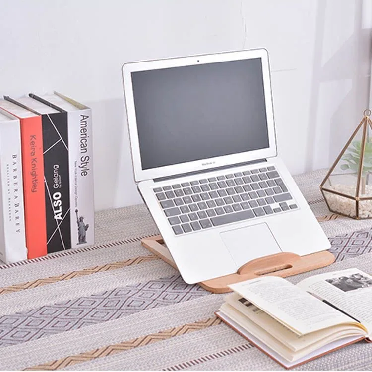 Wooden tablet computer stand with heat dissipation function, iPad wooden laptop folding adjustable stand