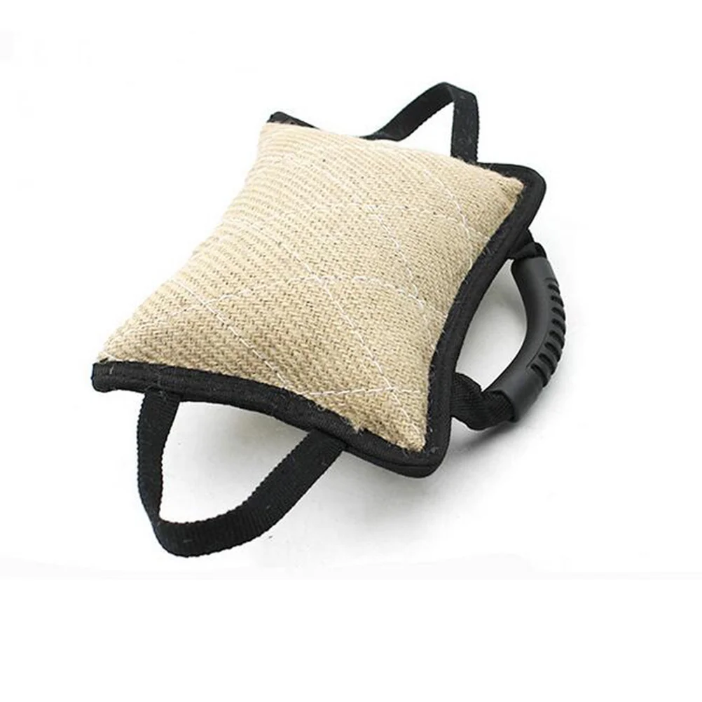 

3 Handles Dog Bite Tug Pillow Sturdy Linen Training Pillow for Puppies Dogs Biting Tug War Interactive Pet Interactive
