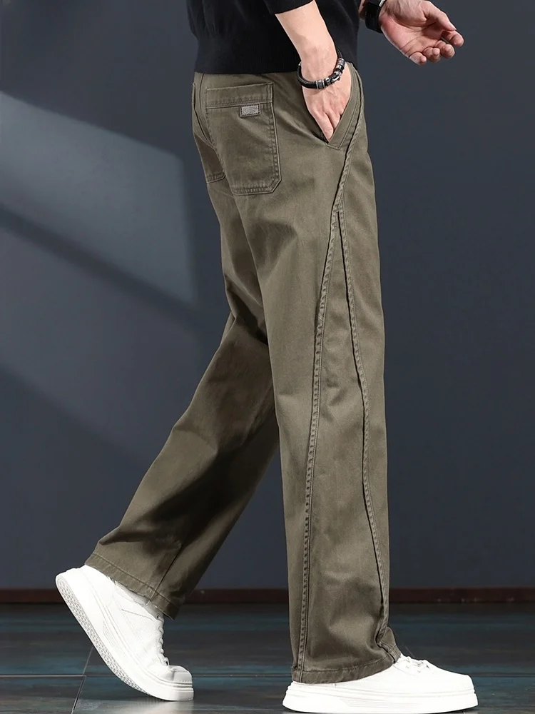 

Мужские повседневные брюки из чистого хлопка, весна 2026, свободные прямые брюки в рабочем стиле, удобные, в американском стиле