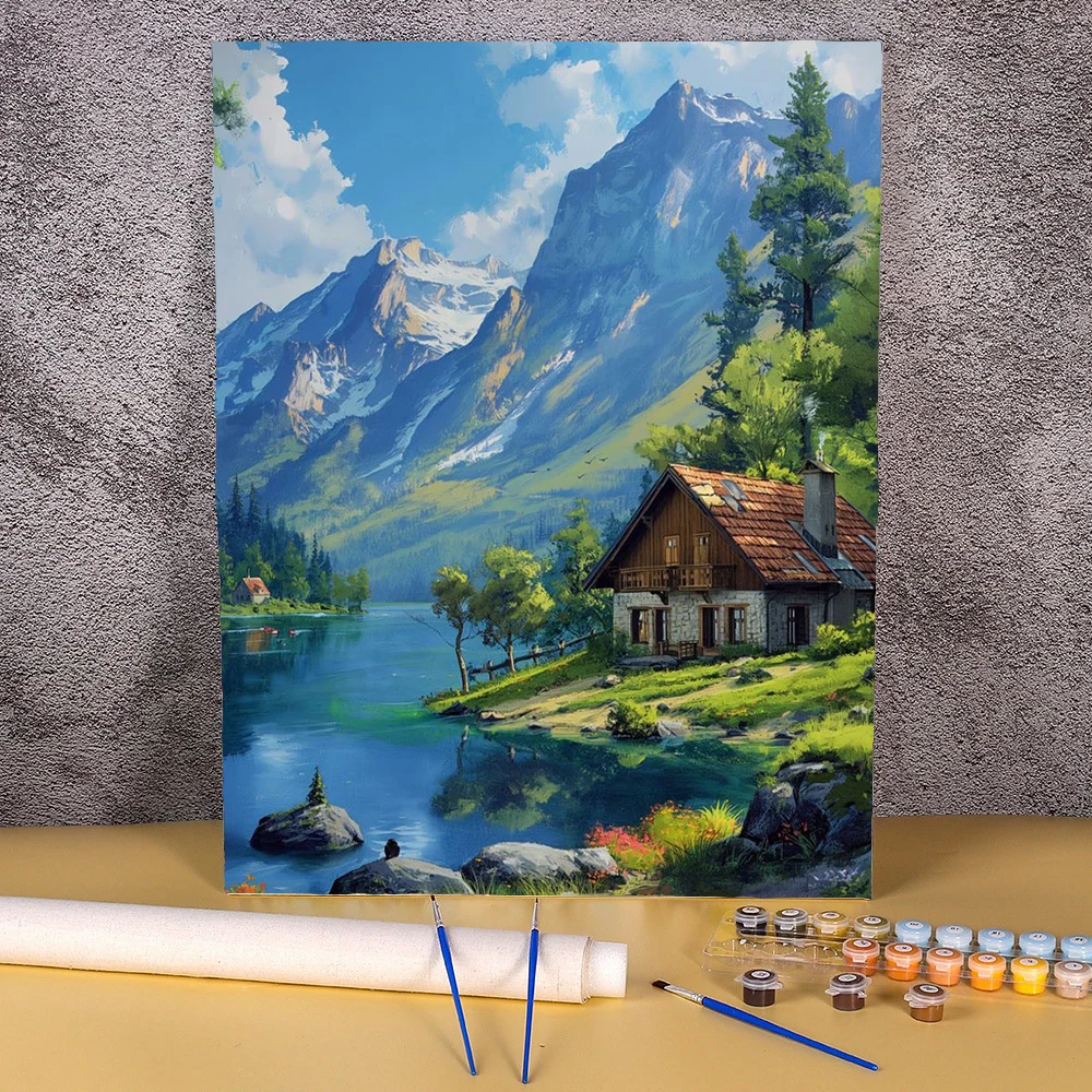 40x50cm Diy Painting By Numbers Mountain House Scenery For Adults Kids Kits Picture With Numbers Home Decor Living Room Wall