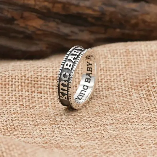 S925 Pure Silver Ring with Exquisite Craftsmanship Vintage Letter Design Personalized Simple Trendy Rock Punk Accessories