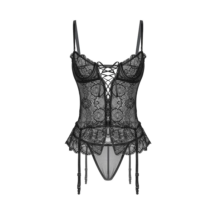 Conjunto de sujetador y bragas Sexy para mujer conjunto de lencería Babydoll ropa interior sin costuras de realce conjuntos exóticos de tul Sissy de una pieza sin entrepierna