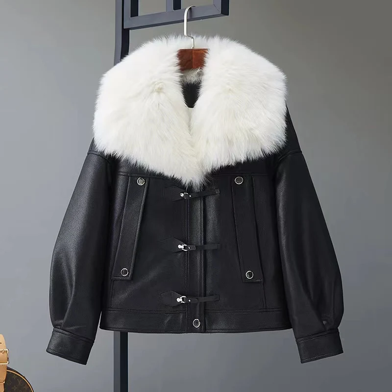 2024New Women Down Jackets Real Fox Fur Collar %50 White Duck Coat Female Short Warm Zipper Parkas Casual Puffer Jacke Wintter