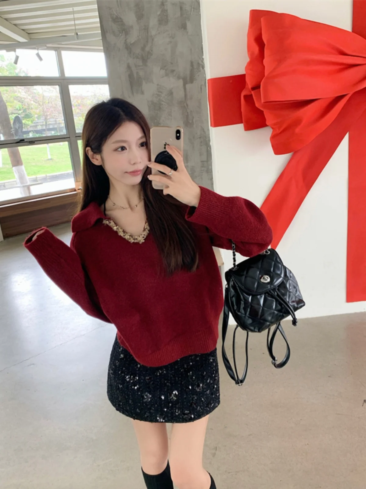 Simple Basic แฟชั่น Street ผู้หญิง Pullovers ภาษาฝรั่งเศสคําใหม่สีทึบ Casual ผู้หญิง Pullovers สีข้าวโอ๊ตสีเทาสีแดงสีม่วงถัก Top