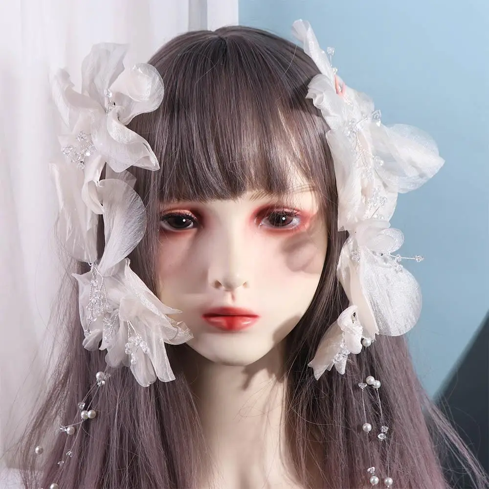 Elegant ยุ้ยดอกไม้เจ้าสาว Headwear หรูหราประณีตเจ้าสาว Headdress Fairy Tassels งานแต่งงาน Headwear อุปกรณ์เสริมผม
