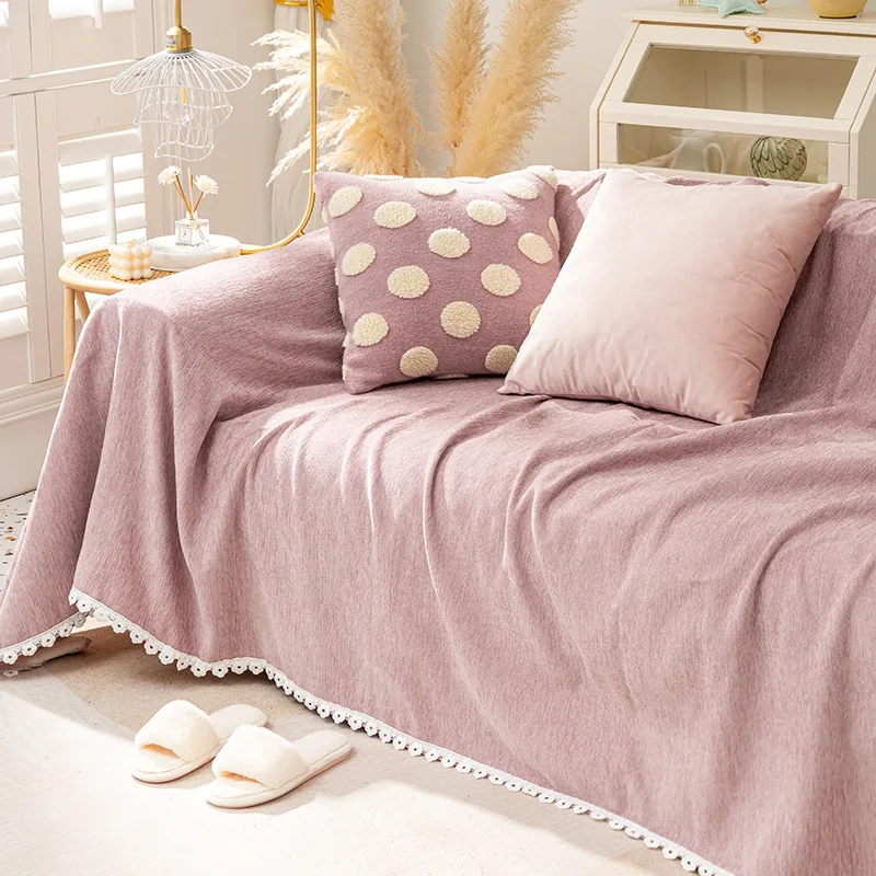 Textured Chenille Sofa Throw Cover All Season Universal Tassel Couch Blanket for Living Room Home Decor Gray