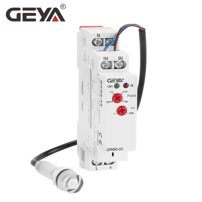 GEYA GRB8-01/02 Din Rail Twilight Switch Photoelectric Timer Light Sensor Relay AC110V-240V Auto ON OFF